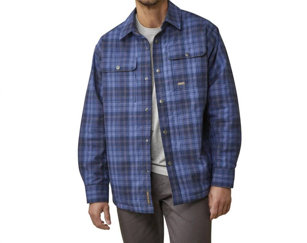 NEW ARIAT rebar flannel insulated shirt jacket in coastal blue plaid